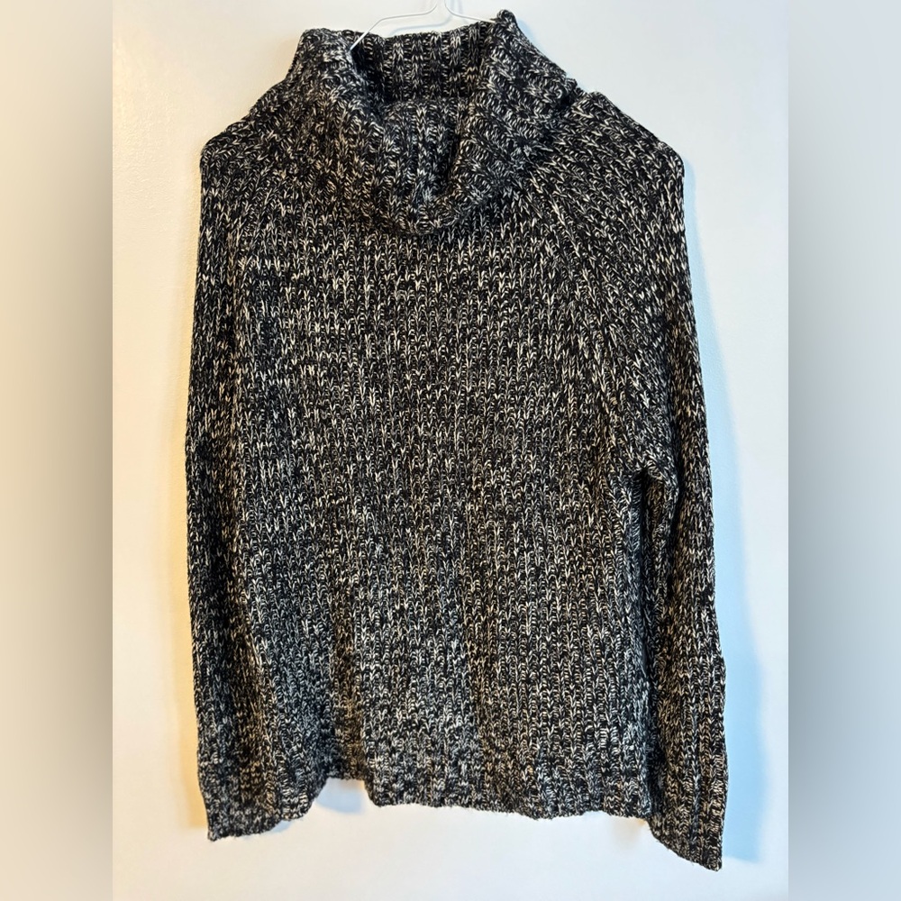 Cowl Neck Black & White Marled Long Sleeve Acrylic Knit Sweater George Size XL